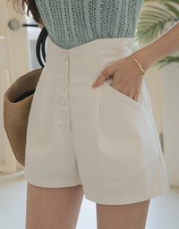 High Waisted Buttoned Slimming Elastic Shorts