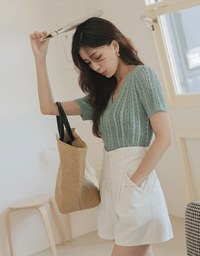 High Waisted Buttoned Slimming Elastic Shorts