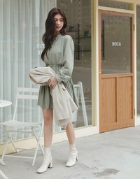 Sweet Tie-Side Cinched Waist Ruffle Dress