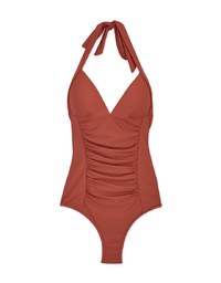 【EXTRA BODICE LENGTH】Tall Girl-Halter Waist Trainer Sculpting Swimsuit Push Up Bra Padded