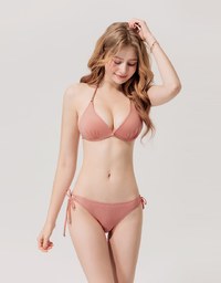 【LIGHT PUSH UP】Plain Color Bikini Top Single Strap And Thin Bra Padded