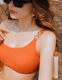 【PUSH UP】Bikini TOP Metal Rings One-Shoulder Bikini Top