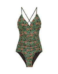 【SLIMMING】Printed Crossback Waist Trainer Sculpting Swimsuit Push Up Bra Padded