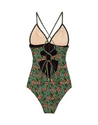 【SLIMMING】Printed Crossback Waist Trainer Sculpting Swimsuit Push Up Bra Padded
