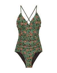 【EXTRA BODICE LENGTH】Tall Girl-Printed Crossback Waist Trainer Sculpting Swimsuit Push Up Bra Padded