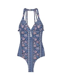 Printed Halter Hollow Waist Trainer Sculpting Swimsuit (Thick Padded)