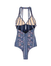 Printed Halter Hollow Waist Trainer Sculpting Swimsuit (Thick Padded)