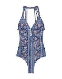 【EXTRA BODICE LENGTH】Tall Girl-Printed Halter Hollow Waist Trainer Sculpting Swimsuit Push Up Bra Padded