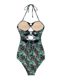 【PUSH UP 】2Way Printed Hollow Out Bandeau One-Piece Swimsuit Push Up Bra Padded