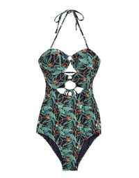 【EXTRA BODICE LENGTH 】Tall Girl-2Way Printed Hollow Out Bandeau One-Piece Swimsuit Push Up Bra Padded