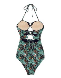 【EXTRA BODICE LENGTH 】Tall Girl-2Way Printed Hollow Out Bandeau One-Piece Swimsuit Push Up Bra Padded