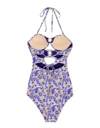 【EXTRA BODICE LENGTH 】Tall Girl-2Way Printed Hollow Out Bandeau One-Piece Swimsuit Push Up Bra Padded