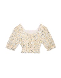 Cinched Waist Square Neck Floral Top