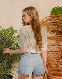 Cinched Waist Square Neck Floral Top
