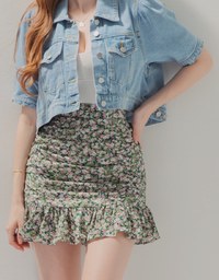 Floral Ruffle Mini Draped Skort