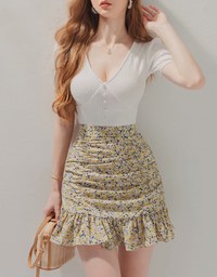 Floral Ruffle Mini Draped Skort