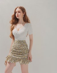 Floral Ruffle Mini Draped Skort