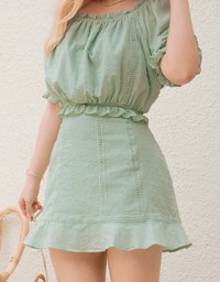 Swiss Dot Ruffled Hem Skirt