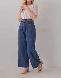 Casual Diagonal Denim Jeans Flare Pants (With belt)