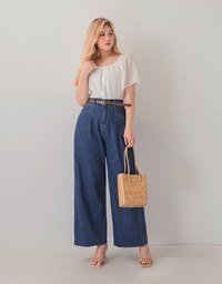 Casual Diagonal Denim Jeans Flare Pants (With belt)