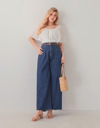 Casual Diagonal Denim Jeans Flare Pants (With belt)