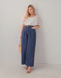 Casual Diagonal Denim Jeans Flare Pants (With belt)