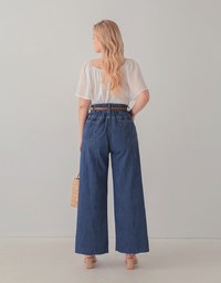 Casual Diagonal Denim Jeans Flare Pants (With belt)
