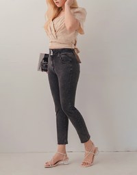 High Waisted Buttoned Skinny Denim Jeans Pants