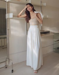 Dual-Button Pleated Palazzo Pants