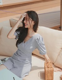 Asymmetrical Ruched Frill Hem Mini Dress