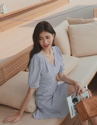Asymmetrical Ruched Frill Hem Mini Dress