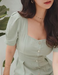 Edgy Smart Buttoned Overlap Midi Dress