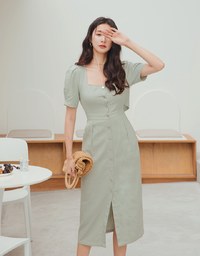 Edgy Smart Buttoned Overlap Midi Dress