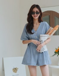 Button-Front Slimming Denim Jeans Playsuit