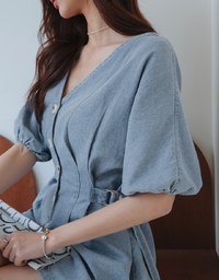 Button-Front Slimming Denim Jeans Playsuit
