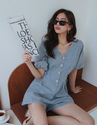 Button-Front Slimming Denim Jeans Playsuit