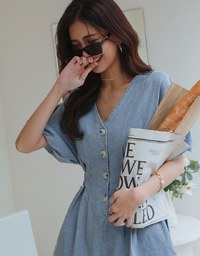 Button-Front Slimming Denim Jeans Playsuit