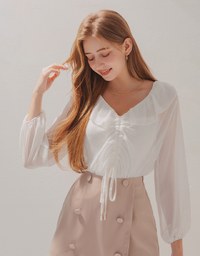 Ruffle Drawstring Two-Piece Style Sheer Top