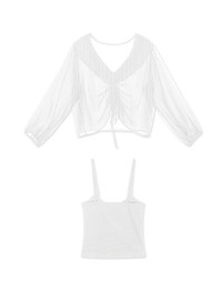 Ruffle Drawstring Two-Piece Style Sheer Top