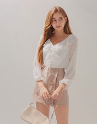 Ruffle Drawstring Two-Piece Style Sheer Top