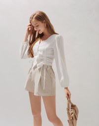 Simple Plain Dual-Drawstring Buttoned Top