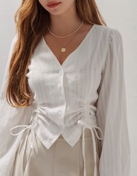 Simple Plain Dual-Drawstring Buttoned Top