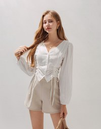 Simple Plain Dual-Drawstring Buttoned Top