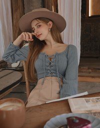 Square Neck Cross Tie Embossed Top