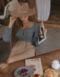 Square Neck Cross Tie Embossed Top