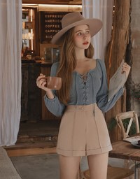 Square Neck Cross Tie Embossed Top