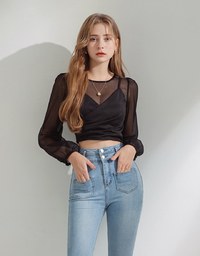 Fake Two-Piece Sheer Crop Top