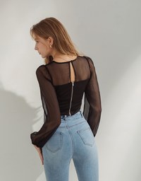 Fake Two-Piece Sheer Crop Top