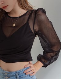 Fake Two-Piece Sheer Crop Top