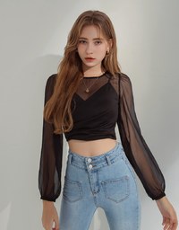 Fake Two-Piece Sheer Crop Top